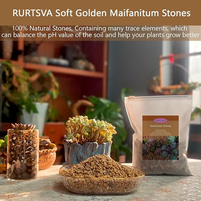 2LBS Soft Golden Maifanitum Stones, Succulent Cactus Decorative Rocks, Indoor Plants Top Dressing Soil, Horticultural Gravel DIY Potting Rocks for Bonsai Fairy Gardening Vases Fillers Terrarium