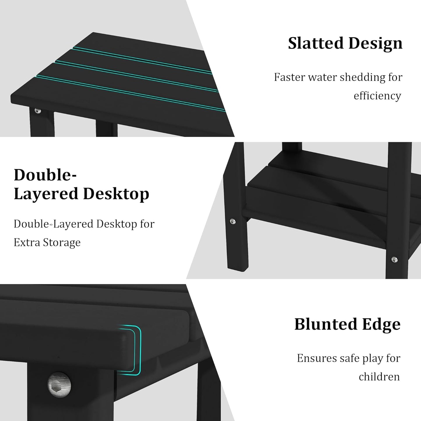 Weather Resistant Outdoor Side Tables Set of 2, Adirondack HDPE Small Outdoor Table, 2-Tier Small Patio Tables for Outside or Indoor, Black