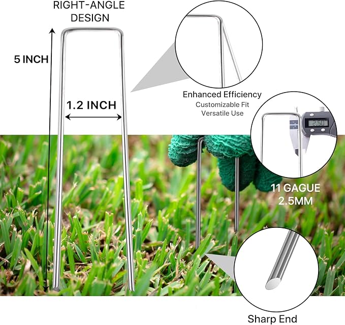 5 Inches Landscape Staples,Galvanized Garden Stakes Yard Stakes Garden Staples Prefect for Weed Barrier Fabric,11 Gauge Landscape pins for Tent,Balloons, Irrigation Tube. (40Pack,5 inch)