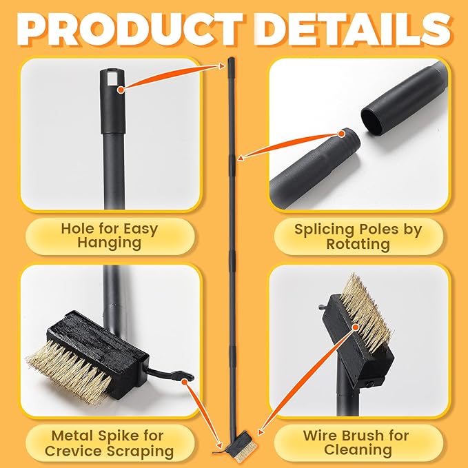 Moss Killer Weed Puller Tool for Crevice Weeding with 73.2inch Long Adjustable Handle, 2 in 1 Crack Weeder Moss Grout Remover Brush, Manual Weed Remover Tool for Driveway Deck Paver Patio Walkway