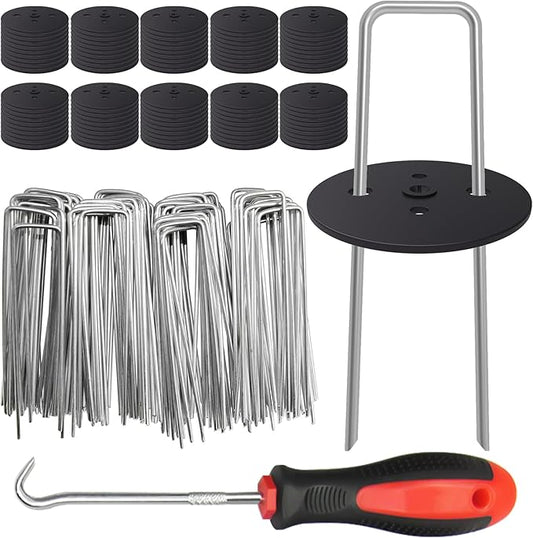 100 Pack Landscape Staples with Gasket, 6 Inch Artificial Turf Stakes Heavy Duty 11Gauge Sod Pins Galvanized Yard Stakes for Decorations, Weed Barrier Fabric, Irrigation Tubing