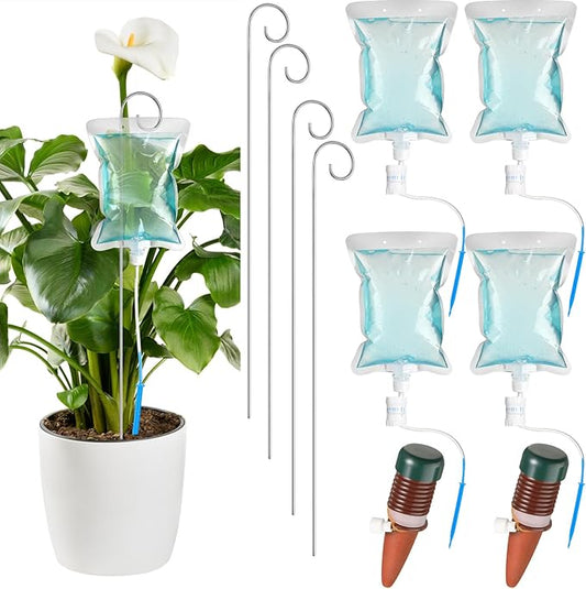 Norme Plant Drip Irrigation Set 500 ml Drip Water Bag Plant Waterer with Support Rod Plant Watering Stakes Self Watering Spikes Automatic Watering System for Potted Plants Indoor Outdoor(6 Pcs)