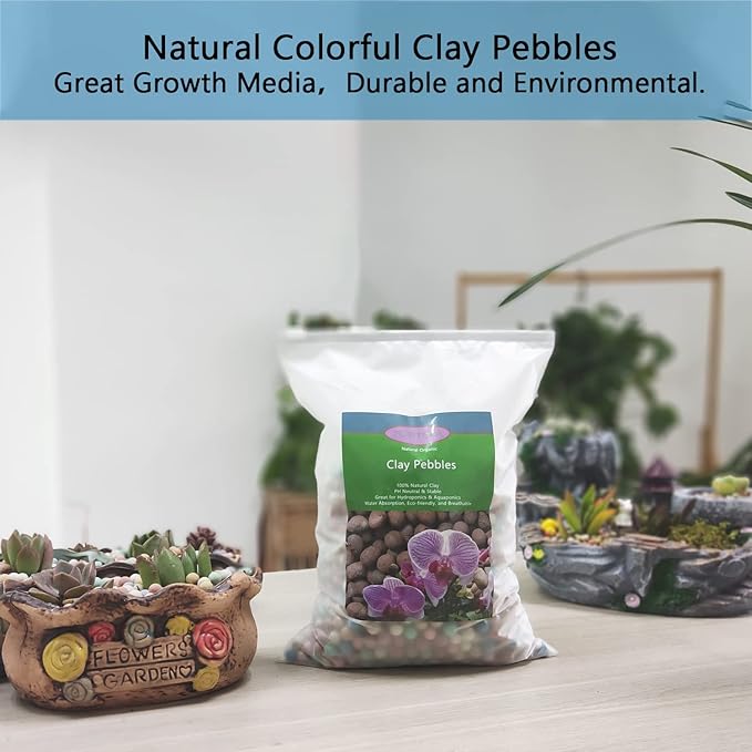 Natural Organic Colorful Leca Balls 2LBS for Plants, 8mm-10mm Ceramsite Clay Pebbles Indoor Potting Garden Soil for Orchid, Succulents, Hydroponics, Decoration, Drainage (2LBS, Colorful, 1)