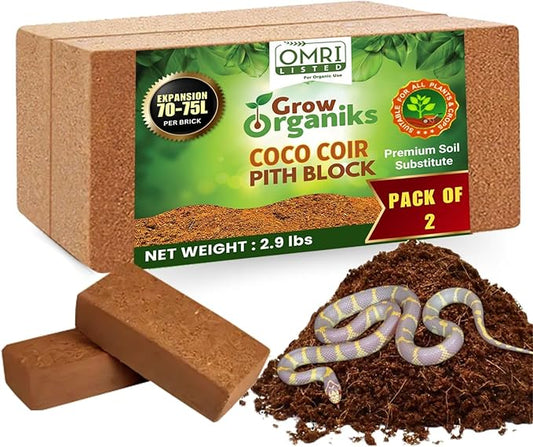 2 Pack Premium Coco Coir Brick for Plants | 100% Organic Compressed Coconut Coir Bricks Starting Mix, Coco Coir Fiber Coconut Husk for Planting, Gardening, Potting Soil Substrate, Herbs, 1.4 LB/Brick