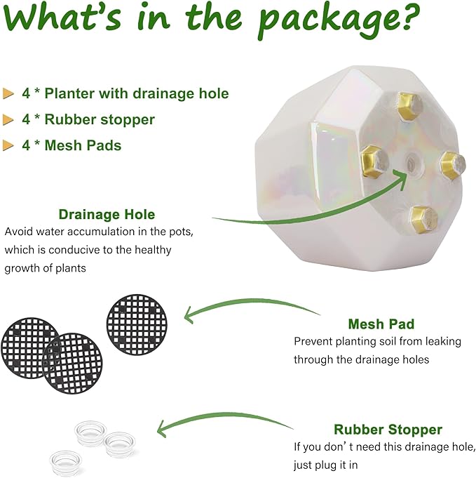 4 Inch Succulent Planter Ceramic Pot for Indoor Plants - Flower Pots with Drainage Hole - Set of 4