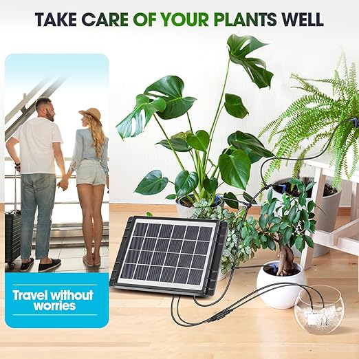 Drip Irrigation System - Skycow Solar Automatic Drip Irrigation Kit System 15 Potted Indoor Outdoor Garden Balcony Anti-Siphoning Plant Watering System 25 Timing Mode 1500mAh Battery 49FT