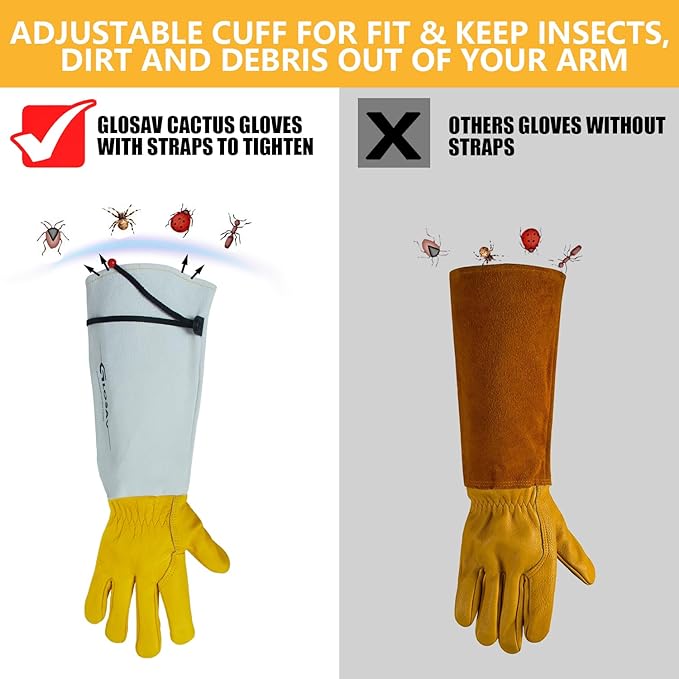 Gardening Gloves Thorn Proof for Rose Pruning & Cactus Trimming, Long Leather Garden Gloves for Women & Men (Medium)