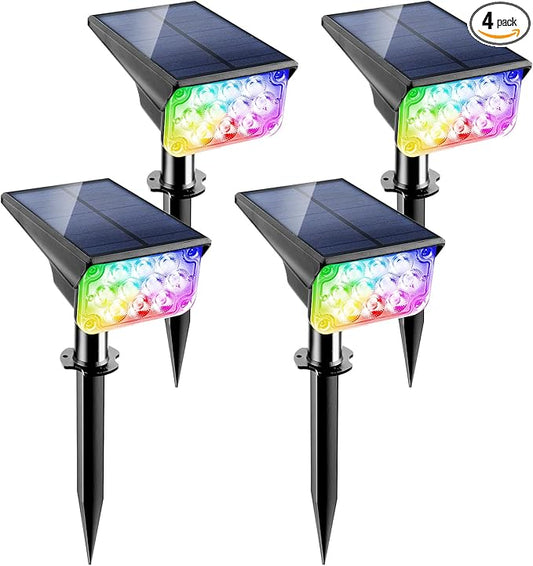 Solar Spot Lights Outdoor Color Changing, IP65 Waterproof RGB Lights, Auto On/Off Solar Landscape Spotlights with 10 LEDs for Garden Pathway Yard Holiday Decoration, 4 Pack