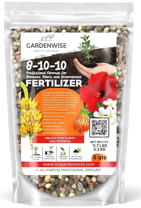 Elite 8-10-10 Professional Fertilizer for Banana, Flowering, and Fruit Trees, Ornamentals - Boosts Flowering & Fruiting - for Indoor & Outdoor Plants (5 QUARTS)