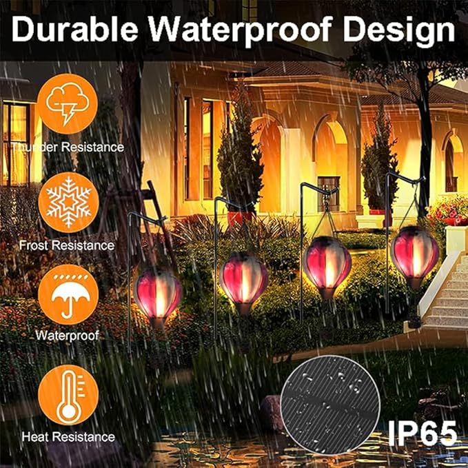 Hot Air Balloon Solar Lantern with Flickering Flame Hanging Solar Lanterns Outdoor Lights Waterproof Lanterns Decorative Garden Patio Yard Party Decor Gray&Wine Red