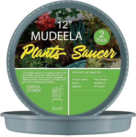 MUDEELA 2 Pack of 12 inch Plant Saucer, Durable Plastic Plant Trays for Indoors, Blue Plastic Flower Plant Pot Saucer, Made of Thicker, Stronger Plastic, with Taller Design
