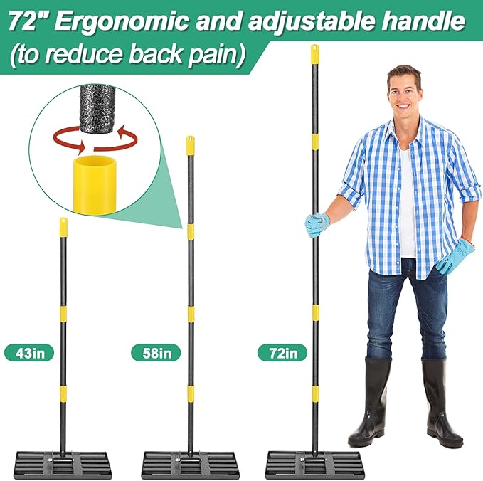 Lawn Leveling Rake, 17x10 Heavy Duty Lawn Leveler with Adjustable Handle Dirt Ground Level Tool for Yard Garden (72 Inch)