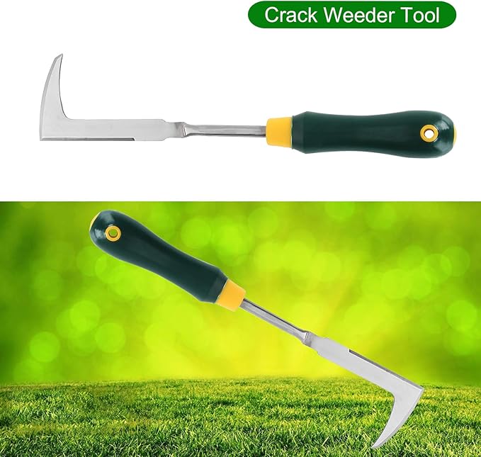 2 Pack 13" Crack Weeder Crevice Weeding Tool with Garden Gloves, Stainless Steel Manual Weeder Lawn Yard Gardening Hand Tool (L-Shape)