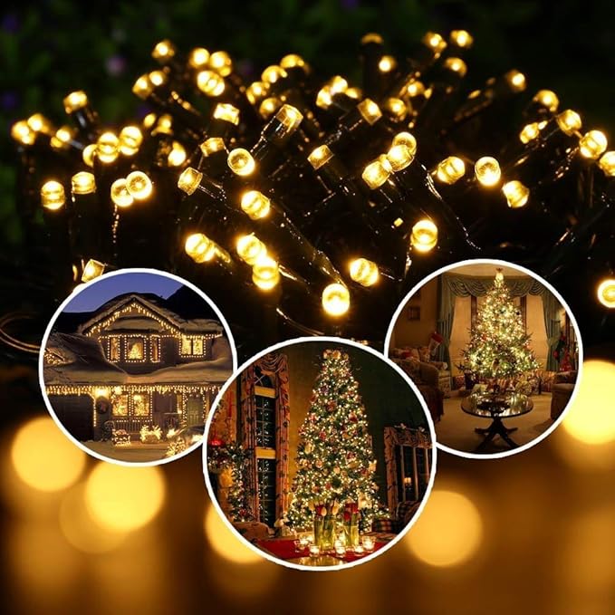 Toodour Solar Christmas Lights, 2 Packs Total 144ft 400 LED 8 Modes Solar String Lights, Waterproof Solar Outdoor Christmas Lights for Garden, Patio, Fence, Balcony, Christmas Tree Decor - Warm White