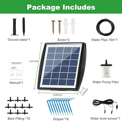 Solar Automatic Drip Irrigation Kit System, YaNovate Solar Auto Watering Gardening System for 10 Potted Plants with Anti-Siphoning Device & 6 Timer Modes for Outdoor