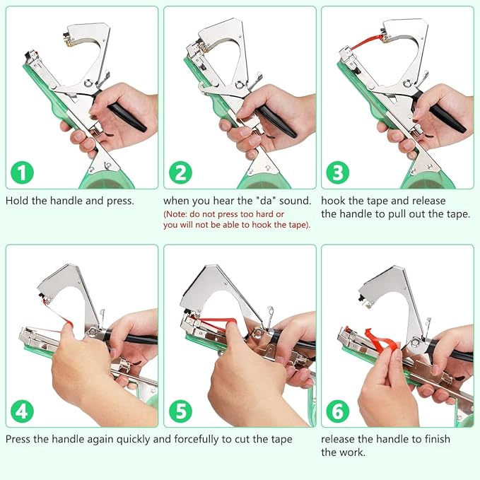 Plant Tying Machine,vine tying machine,plant tape gun for climbing plants,Grapes, Raspberries, Tomatoes and Vining Vegetables flowers. With 10 Rolls Tape, Spare Blades and Springs,10000pcs Staples