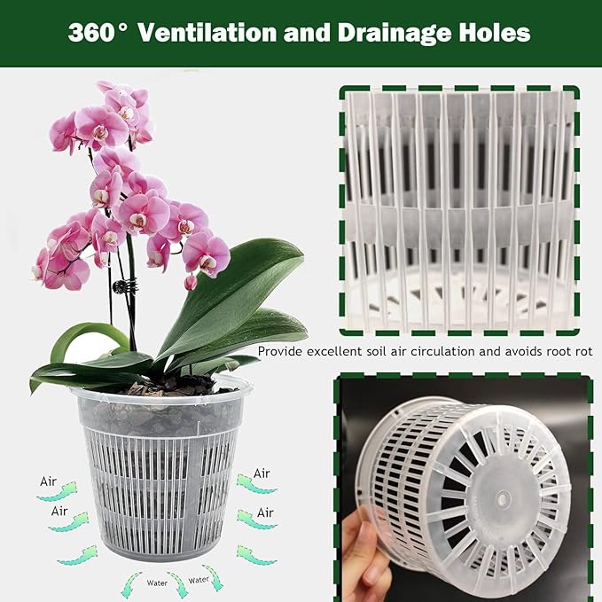 12Pcs Orchid Pot, 3 Each of 4.5, 5.5, 6.3 and 7.5 Inch Orchid Pots with Holes, Clear Orchid Pots for Repotting, Plastic Flower Plant Pot Indoor Outdoor Use(3 Each of 4.5,5.5, 6.3,7.5in)