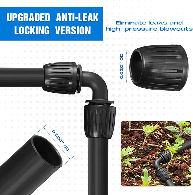 Frienda 40 Pcs 1/2 inch Irrigation Fittings Elbow Connectors Tubing (1/2" IDx0.6-0.63" OD) 16mm Drip Tubing Barbed Drip Parts Locked Elbow Connectors for Hose, Blue and Black