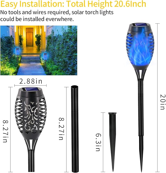 EOYIZW Solar Lights Outdoor, 8 Pack Blue Solar Torch Light with Flickering Flame, 12 LED Tiki Torches for Outside Lights Waterproof Landscape Decoration Outdoor for Garden Yard Patio