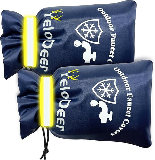 Outdoor Faucet Cover for Winter, Yelodeer 2 Packs 7.1"W X 10.7"H Upgraded Thicken Spigot Pipe Covers, Reusable Waterproof Oxford Faucet Sock, Hose Bib Covers for Winter Insulated Freeze Protection