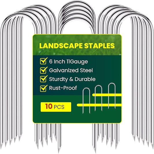 Garden Stakes 6 inches, U-Shaped Tent Stakes, Galvanized Landscape Staples, Ground Stakes for Landscaping Securing Weed Barrier Fabric, Holding Fencey,Christmas Decorations