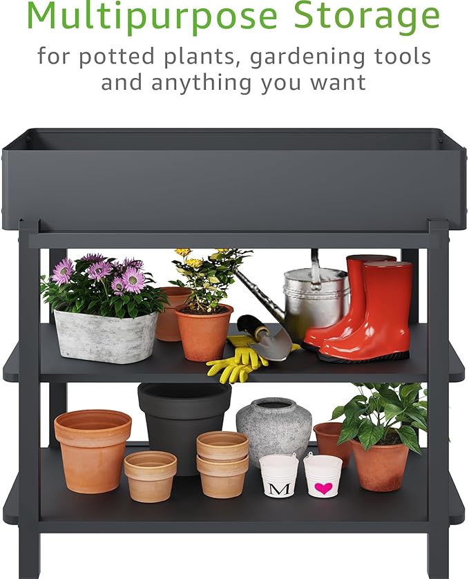 Elevated Planter Box with Trellis Raised Garden Bed with Legs Outdoor Standing Flower Beds for Patio Vegetable Herb