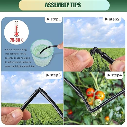 300Pcs Drip Irrigation Fittings Kit for 1/4" Tubing, Drip Line Connectors for Drip Systems- Drip Emitters, Nozzles, Nozzle Tees, Single barbs, 4-Way Connectors, End Plugs, Elbows, Tees, Couplings