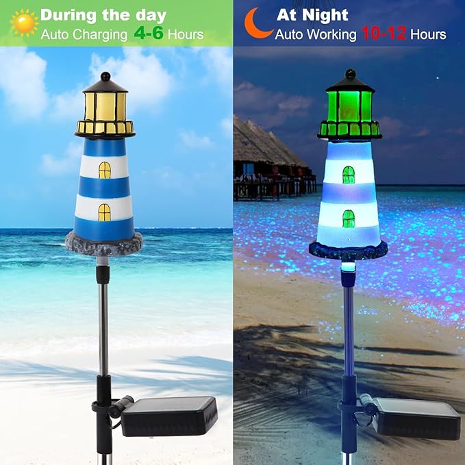 Lighthouse Outdoor Solar Lights,2 Packs Outdoor Waterproof, Solar Trail Lights Decor Your Garden, Flower beds, Patio Lights walkways Garden Decor for Outside