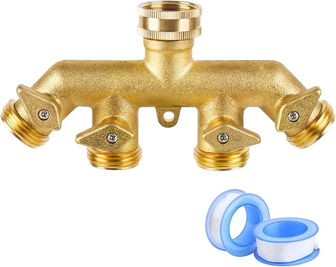 Heavy Duty Garden Faucet Splitter Hose Splitter (4-Way Brass)