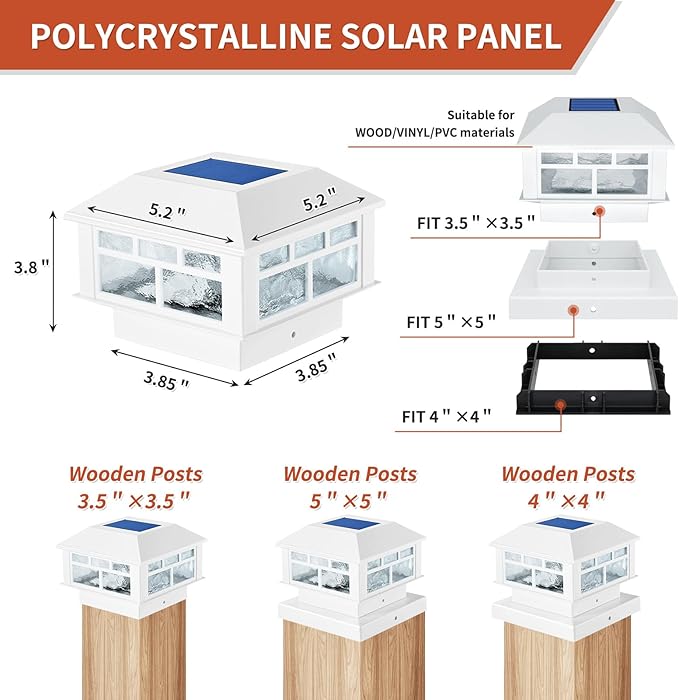 Solar Post Lights Outdoor, 20LM Solar Fence Cap Lights, Waterproof, 2 Light Modes, fit 3.5x3.5in 4x4in 5x5in Wooden Post, Solar Power Deck Light for Garden Deck Patio Decoration(White 12Pack)