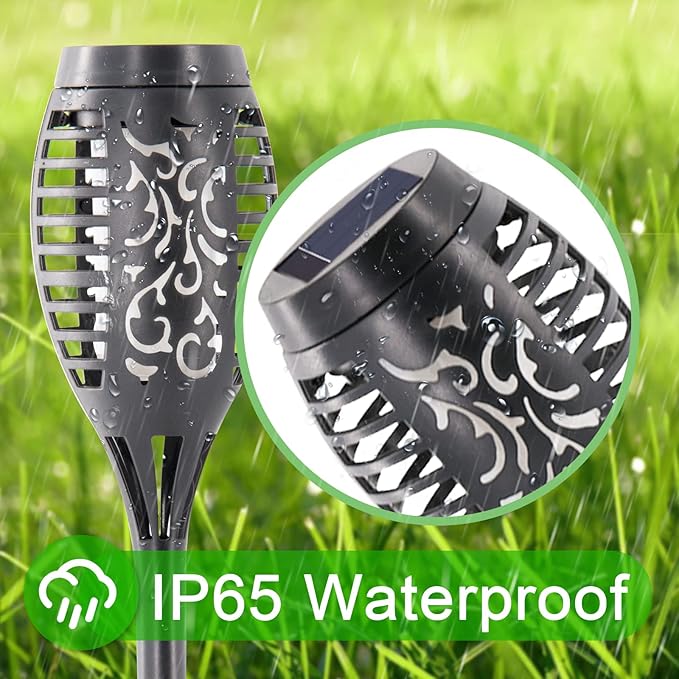 Solar Torch Lights Outdoor, 8 Pack Solar Torch Lights with Flickering Flame, 12 LED Mini Tiki Torches for Outside Waterproof Landscape Decorations for Garden Pathway Dusk to Dawn Auto On/Off