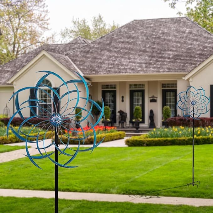 Stargarden Wind Spinners Outdoor -Metal Large Kinetic Wind Spinners with Stable Metal Stake, Wind Sculptures & Spinners for Yard Lawn Garden (23 x 80 inches)
