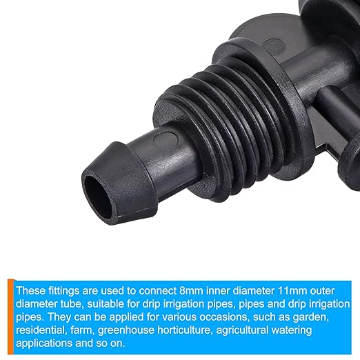 MECCANIXITY Drip Irrigation Barbed Tee 3-Way Fitting 8mm to 4mm ID Tubing for Garden Drip Tape Tubing Sprinkler System Black Pack of 20