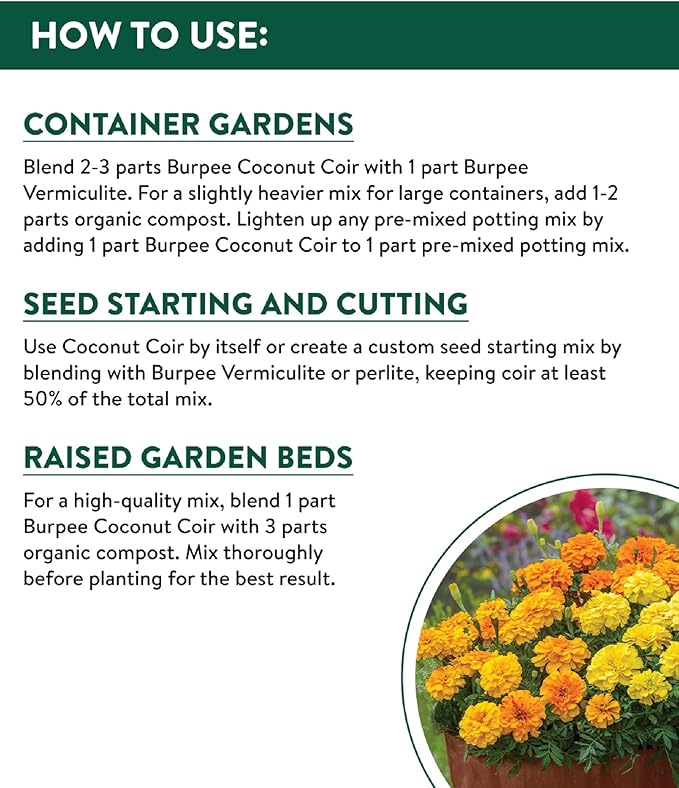 Burpee Natural & Organic Coconut Coir, 8 Quart, (1 Pack)