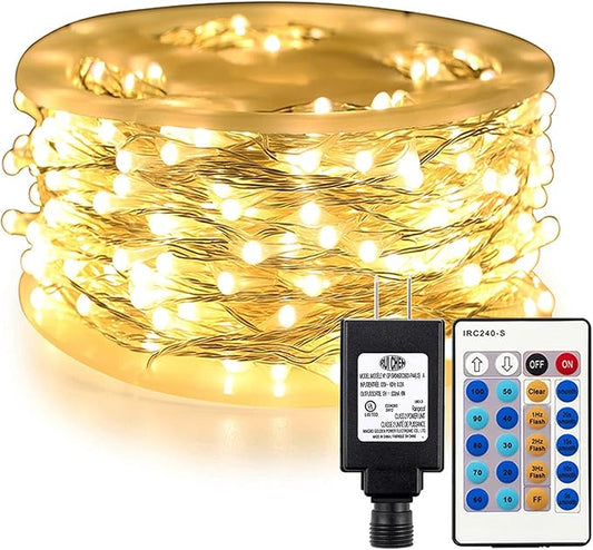 RUICHEN Warm White Dimmable Fairy Lights Plug in, Super Long 165 Ft 500 LED Twinkle String Lights with Remote, Waterproof Silver Wire Firefly Lights for Christmas Wedding Party Bedroom Patio Garden