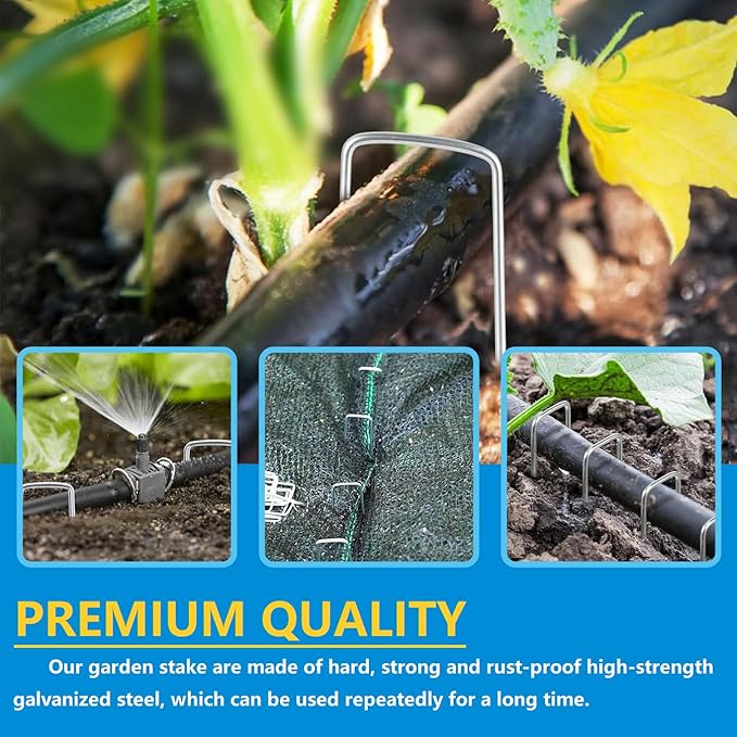 200 Pack Garden Stakes, Galvanized Landscape Staples, U-Shaped Tent Stakes, 6 inch 11 Gauge, for Securing Weed Fabric Barrier, Ground Cover, Irrigation Tubing, Artificial Turf (200)