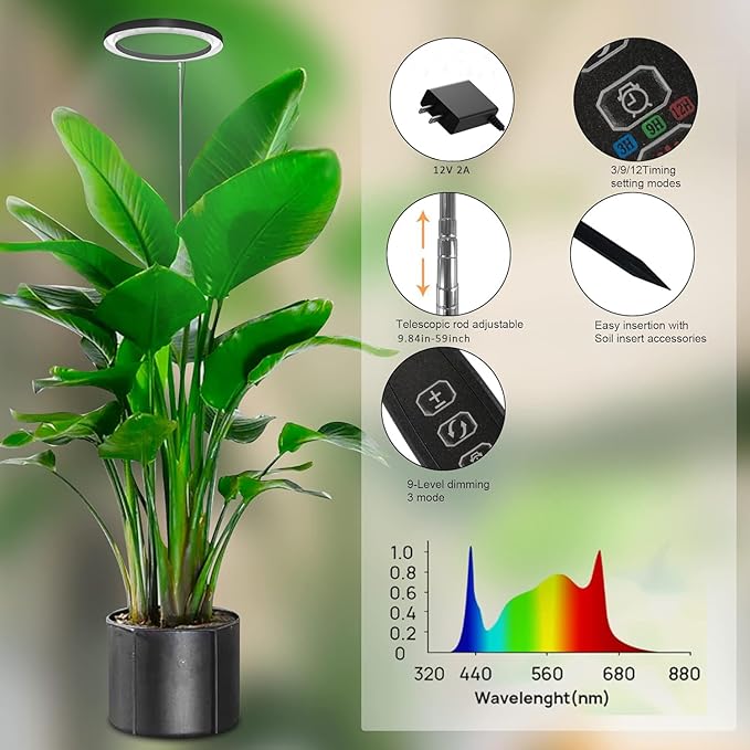 10" Grow Lights for Indoor Plants Full Spectrum, Indoor Plant Light for Indoor Growing with 160LEDs,Height Adjustable Led Grow Light for Large Plant, Auto On/Off Timer 3/9/12H, 9 Dimmable Brightness