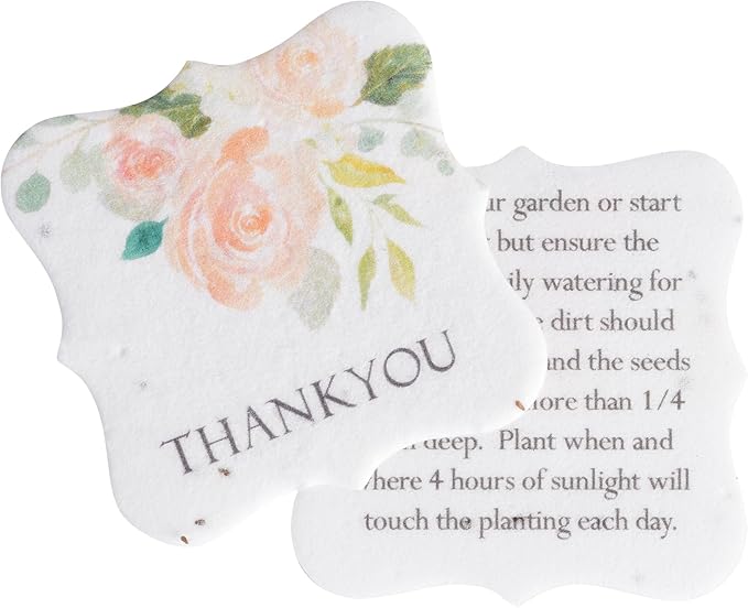 20pcs Thank You Tags Seed Paper – Plantable Wildflower Packets for Weddings, Gifts, & Life Events (20 Square Floral)