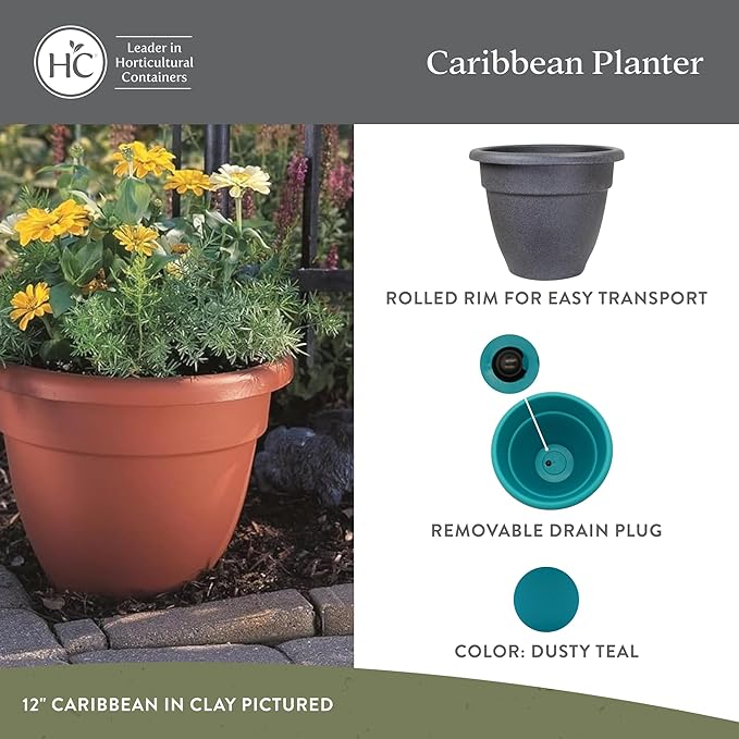 The HC Companies 30 Inch Caribbean Planter - Lightweight Indoor Outdoor Plastic Plant Pot for Herbs and Flowers, Granite