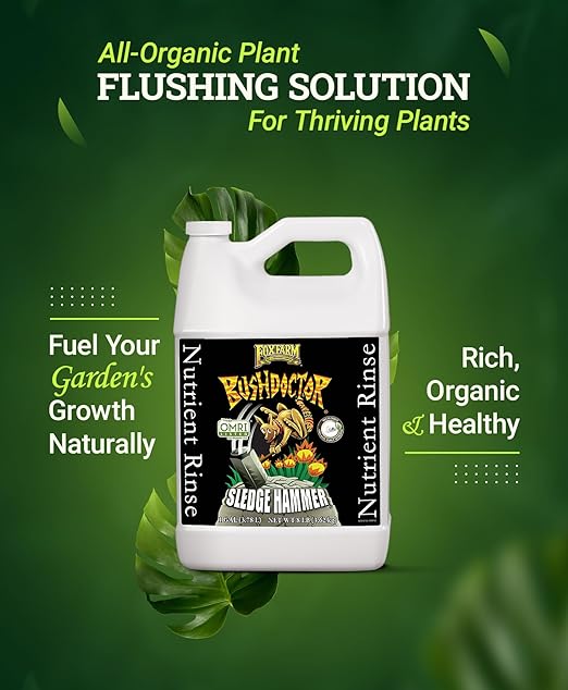 FoxFarm BushDoctor Sledgehammer - Rinse Formula with Yucca Saponin, Clears Fertilizer Buildup, Enhances Root Moisture Absorption - Perfect for Hydroponic and Soil Application (Gallon)