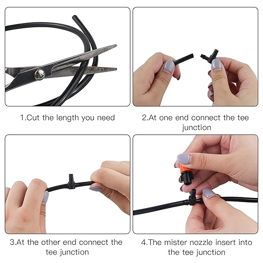 MSDADA 100pcs Micro Spray Adjustable Flow Irrigation Drippers, Garden Adjustable Sprinkler drip Irrigation Mister Heads with 3 Tee Irrigation Misting Drip Kit (Orange)