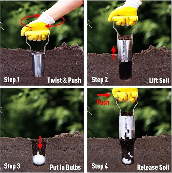 Jardineer Bulb Planter Tool Long Handle and Small Flowers Transplanter Tool, 3PCS Bulb Planting Set for Tulips, Daffodils, Lily