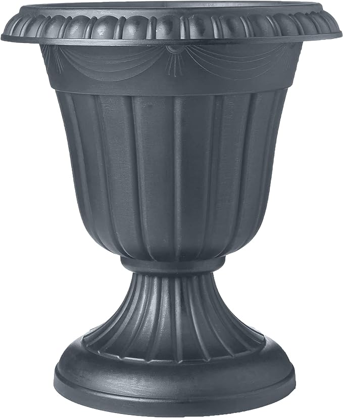 PL10GY Indoor/Outdoor Classic Traditional Plastic Urn Planter, 15" x 13", Gray