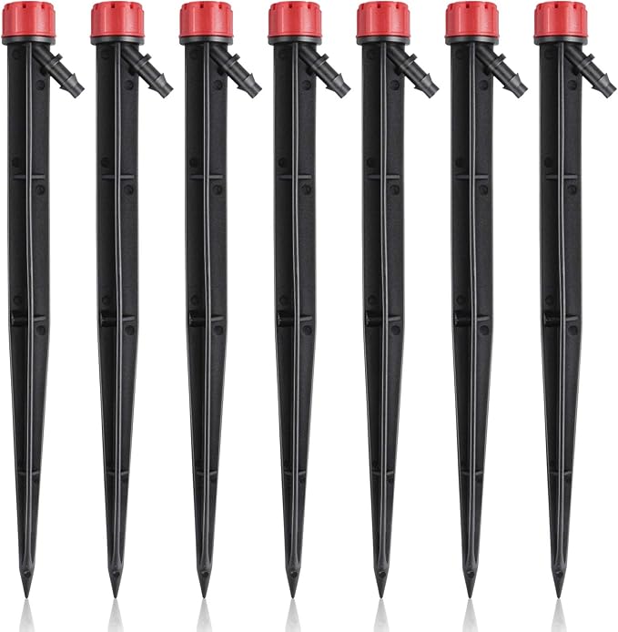 Kalolary 20PCS Drip Emitters for Irrigation, 1/4 Inch Drip Irrigation Emitters Parts 360 Degree Adjustable Water Flow Sprayer with Stake for 4/7mm Tube Micro Drippers System for Lawn Yard Pot (Red)
