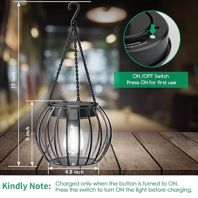 UBright Solar Powered Lights Outdoor Waterproof Hanging Lights for Outside 15" Metal Solar Lanterns Decorative Outdoor Garden Yard Patio Pathway Decor 2 Pack,Cool White