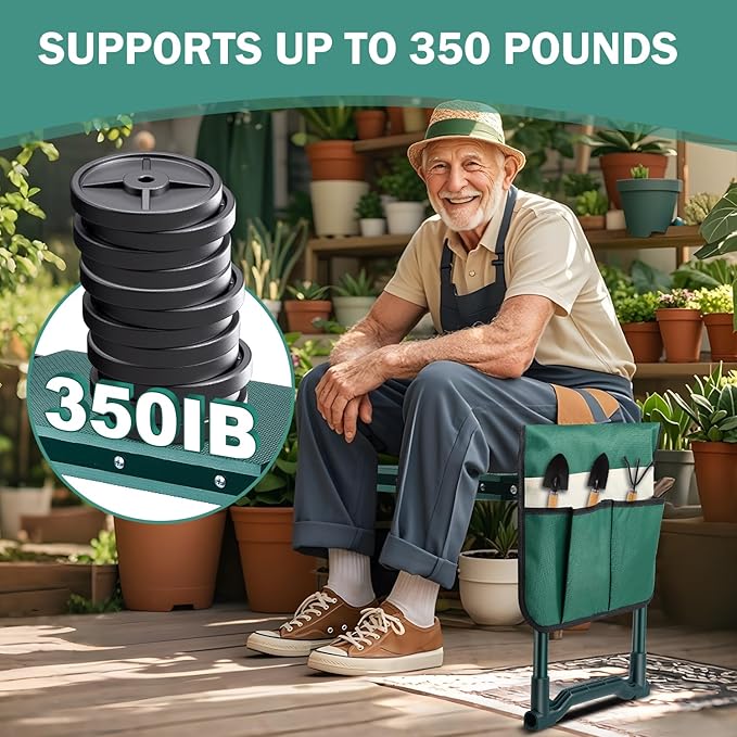 Garden Kneeler and Seat, 2-in-1 Garden Stool with 10" Wide Soft Knee Pads, Heavy-Duty Foldable Gardening Bench Chair with 2 Tool Pouches, Gardening Gifts for Women Men Seniors Mom