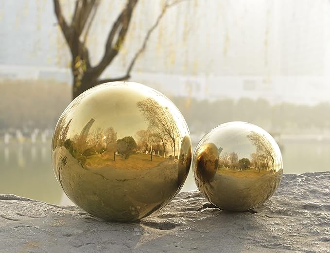 Nerien Gazing Ball, Stainless Steel Garden Mirror Globe, Polished Ornament Sphere, Hollow Floating Reflective Hemisphere, for Home Outdoor Pond Housewarming Swimming Pool Decoration, Silver, 5Pcs Mix