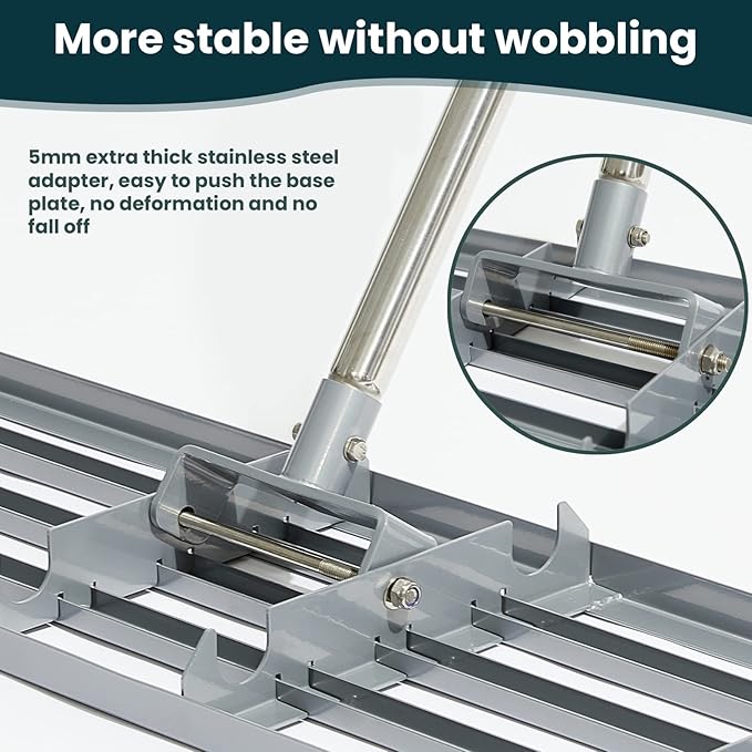 Lawn Leveling Rake 17 inch, Lawn Leveler Garden Tool with Stainless Steel Handle Rakes for Lawns Heavy Duty Landscape Rake for Backyard, Garden, Golf Course, Farm, Pasture