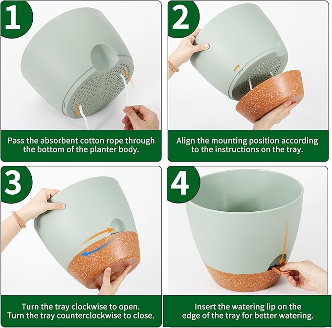 GARDIFE 12 inch planters, Plant Pots,Self Watering Pots, Large Plastic Flower pots with Deep Reservior and High Drainage Holes for Indoor Outdoor Plants and Flowers, Green