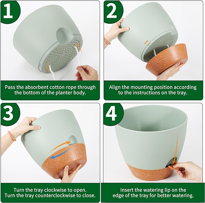 GARDIFE 12 inch planters, Plant Pots,Self Watering Pots, 2 Pack Large Plastic Flower pots with Deep Reservior and High Drainage Holes for Indoor Outdoor Plants and Flowers, Green